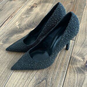 Zara Black Glitter Bead Pumps | Size 8